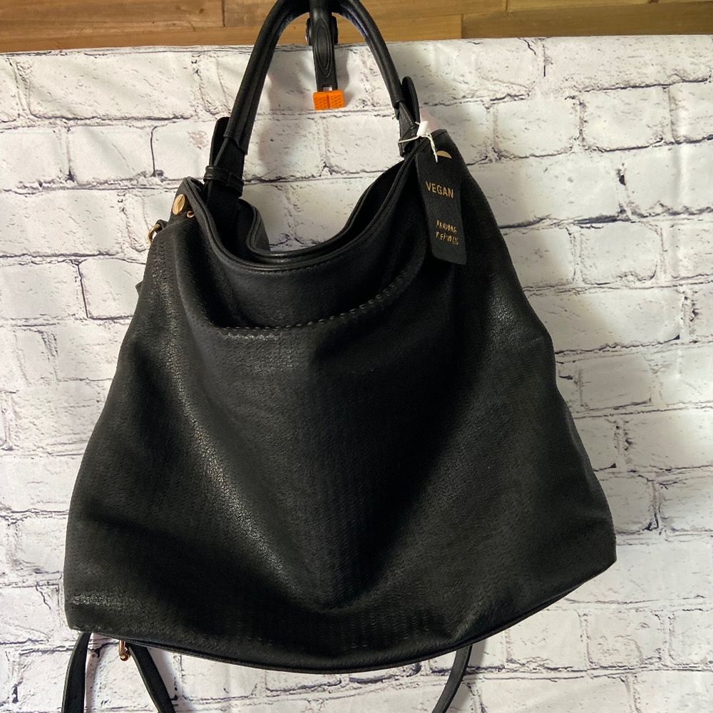 Adorable Vegan Leather Black Bag Hobo or Crossbody